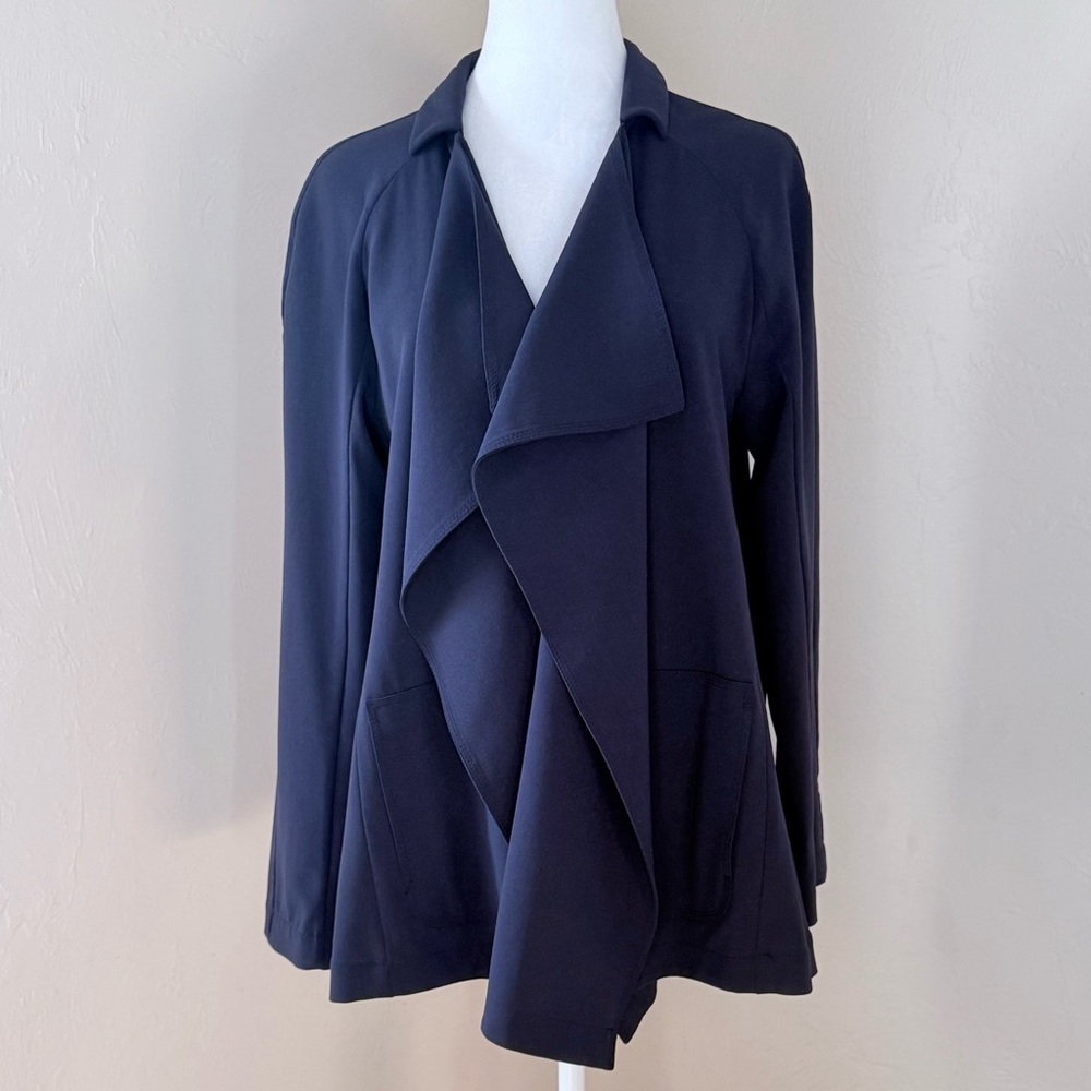 Piazza Sempione Navy Draped Stretch Wool Open Blazer Style Jacket 46 IT 10 US